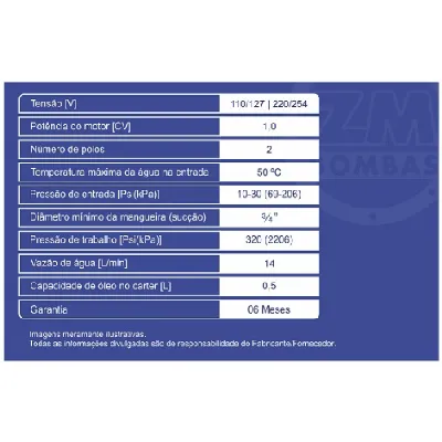 Lavadora de Média Pressão ZM LR-14 1 CV 14 L/min com Carrinho 127/220V