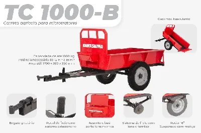 Implemento Carreta para Microtrator TC1000B Kawashima 1000 kg Roda 16"